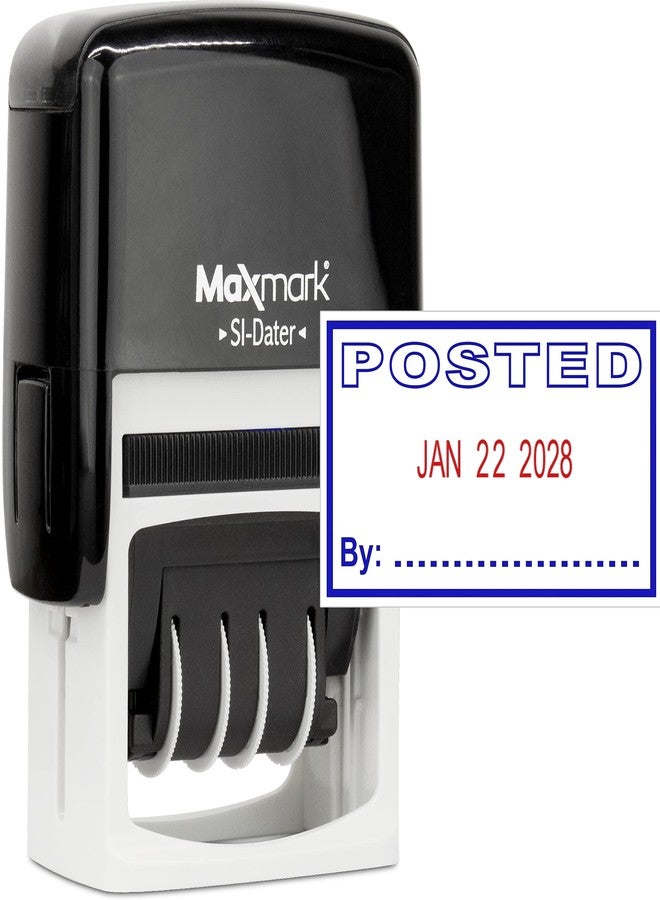 MaxMark Office Self Inking Date Stamp with Phrase Posted - 2 Color Blue/Red Ink - Image 1